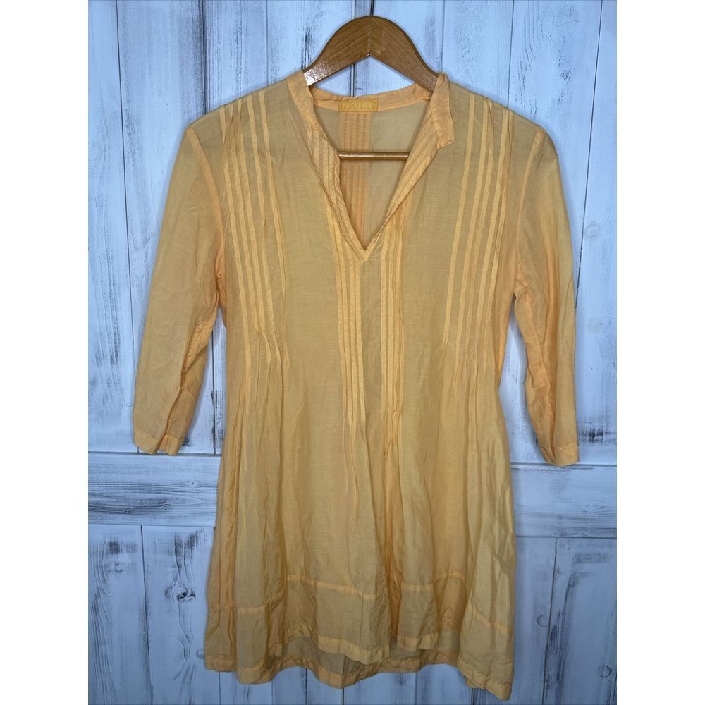 CP SHADES LIGHT ORANGE COTTON SILK 3/4 ROLL TAB SLEEVE REGINA TUNIC DRESS‎ XS